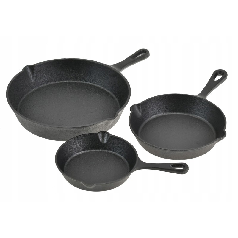 Patelnie żeliwne 20/25/30cm zestaw 3 sztuk ciężkie głębokie Krisberg KR 2711 indukcja gaz