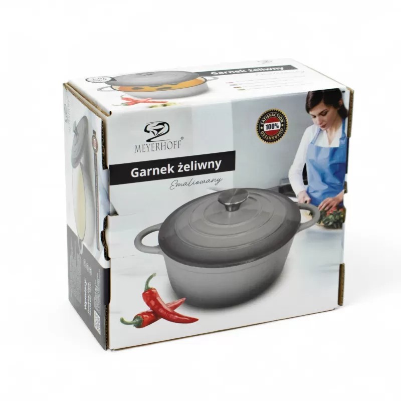 Garnek żeliwny emaliowany 2.5 L MeyerHoff kociołek szary 22 cm