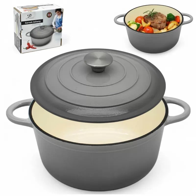 Garnek żeliwny emaliowany 3.7 L MeyerHoff kociołek szary 24 cm