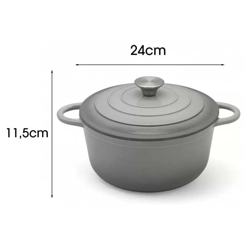 Garnek żeliwny emaliowany 3.7 L MeyerHoff kociołek szary 24 cm