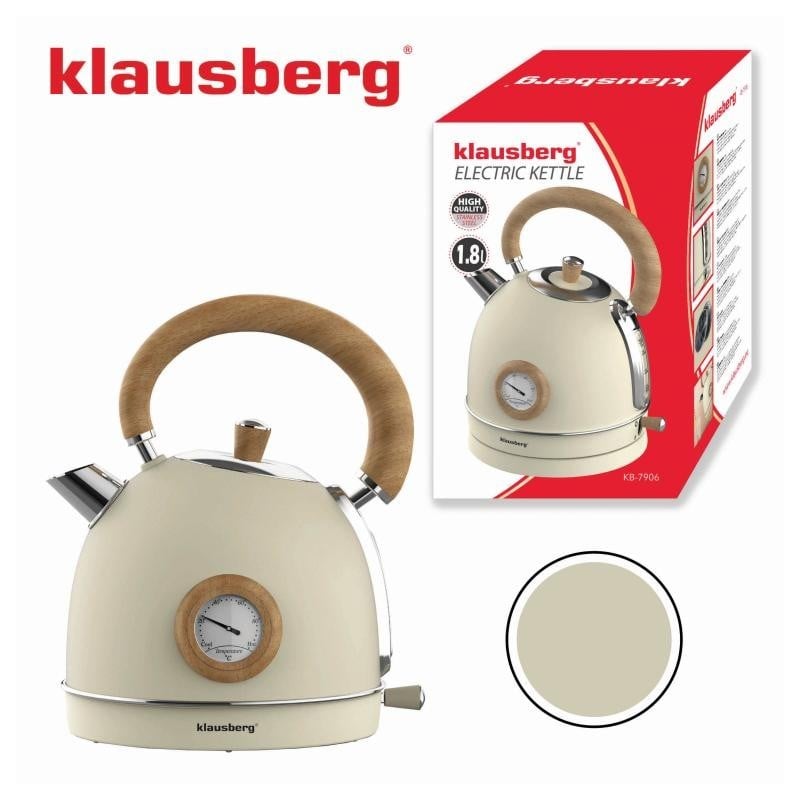Czajnik elektryczny stalowy 1.8L kremowy z termometrem 2200W Klausberg KB7906