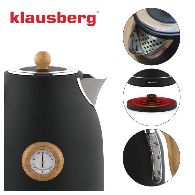 Czajnik elektryczny bezprzewodowy z termometrem 1,7 L czarny 2200W Klausberg KB7907