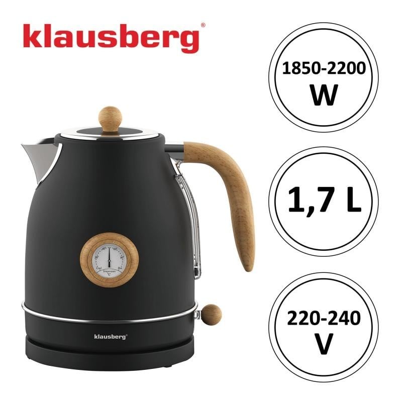 Czajnik elektryczny bezprzewodowy z termometrem 1,7 L czarny 2200W Klausberg KB7907