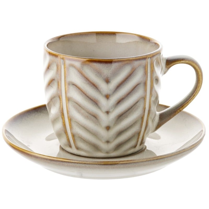 Komplet 6 filiżanek ze spodkami porcelanowych Florina Lehti 250 ml do kawy herbaty zestaw bezowe