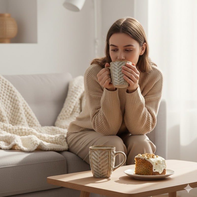 Komplet 6 kubków porcelanowych Florina Lehti 350 ml do kawy herbaty zestaw beżowe