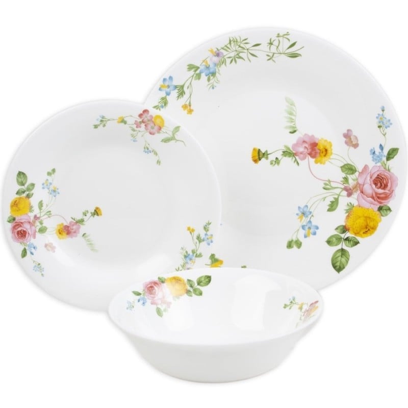 Serwis obiadowy 18 elementów Bestler białe talerze dla 6 osób wzór kwiaty róże