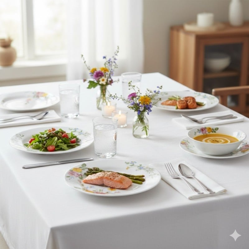 Serwis obiadowy 18 elementów Bestler białe talerze dla 6 osób wzór kwiaty róże