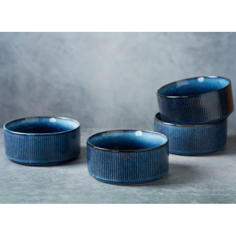 Salaterka porcelanowa 14 cm Florina Evia Blue granatowy prążkowany modern