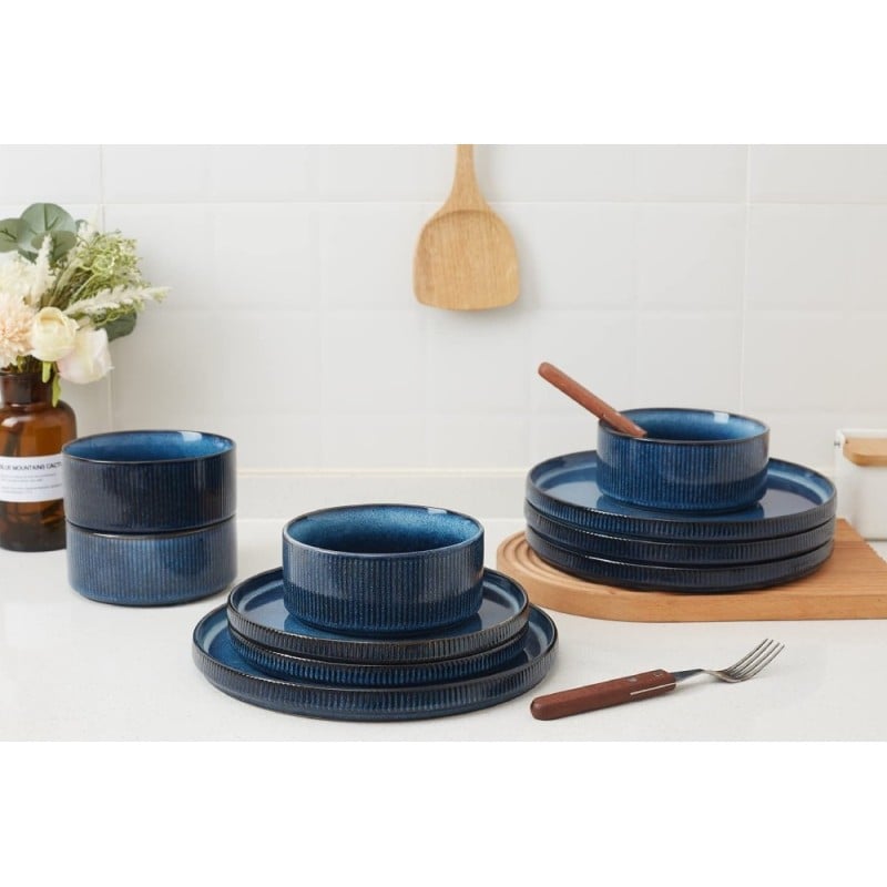 Salaterka porcelanowa 14 cm Florina Evia Blue granatowy prążkowany modern