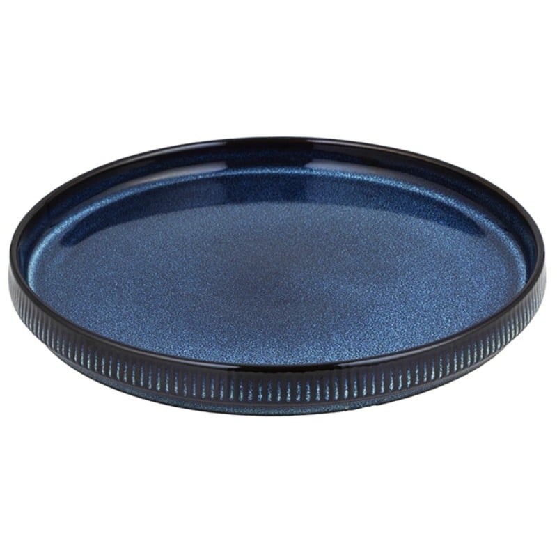 Talerz deserowy porcelanowy 21 cm Florina Evia Blue granatowy prążkowany modern