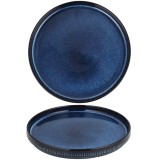 Talerz deserowy porcelanowy 21 cm Florina Evia Blue granatowy prążkowany modern
