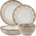 Serwis obiadowy porcelanowy Florina Lehti 24 elementy zestaw talerzy dla 6 osób liście