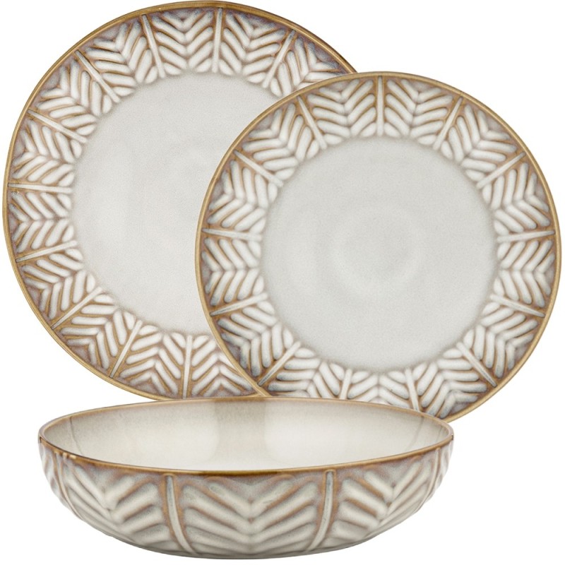 Serwis obiadowy porcelanowy Florina Lehti 42 elementy zestaw talerzy salaterek kubków filiżanek dla 6 osób liście