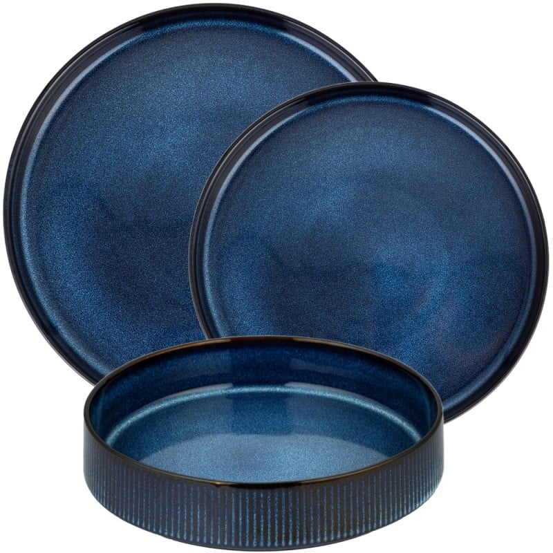 Serwis obiadowy porcelanowy Florina Evia Blue 24 elementy zestaw talerzy dla 6 osób modern
