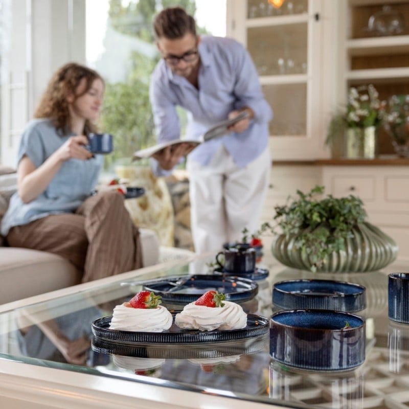 Serwis obiadowy porcelanowy Florina Evia Blue 30 elementów zestaw talerzy dla 6 osób modern