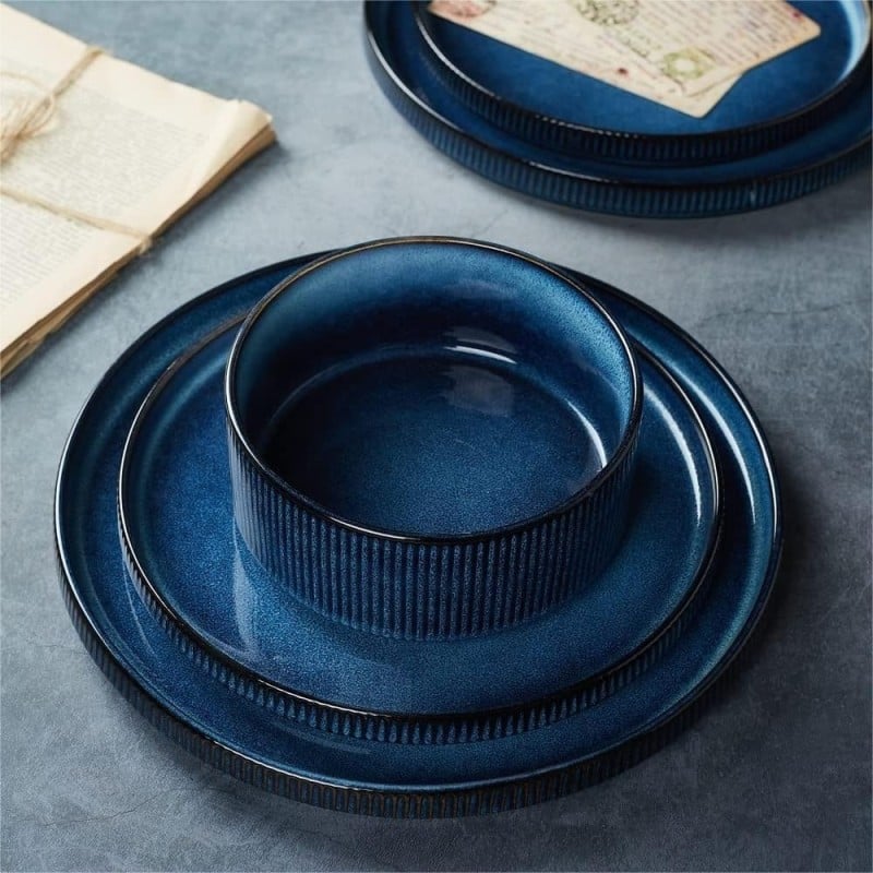 Serwis obiadowy porcelanowy Florina Evia Blue 30 elementów zestaw talerzy dla 6 osób modern
