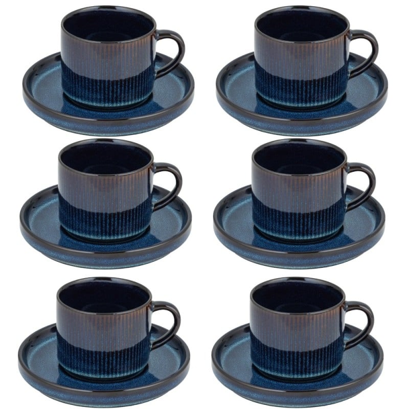 Komplet 6 filiżanek ze spodkami porcelanowe Florina Evia Blue 250 ml do kawy herbaty zestaw niebieskie modern