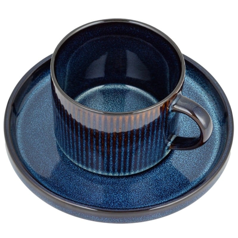 Komplet 6 filiżanek ze spodkami porcelanowe Florina Evia Blue 250 ml do kawy herbaty zestaw niebieskie modern