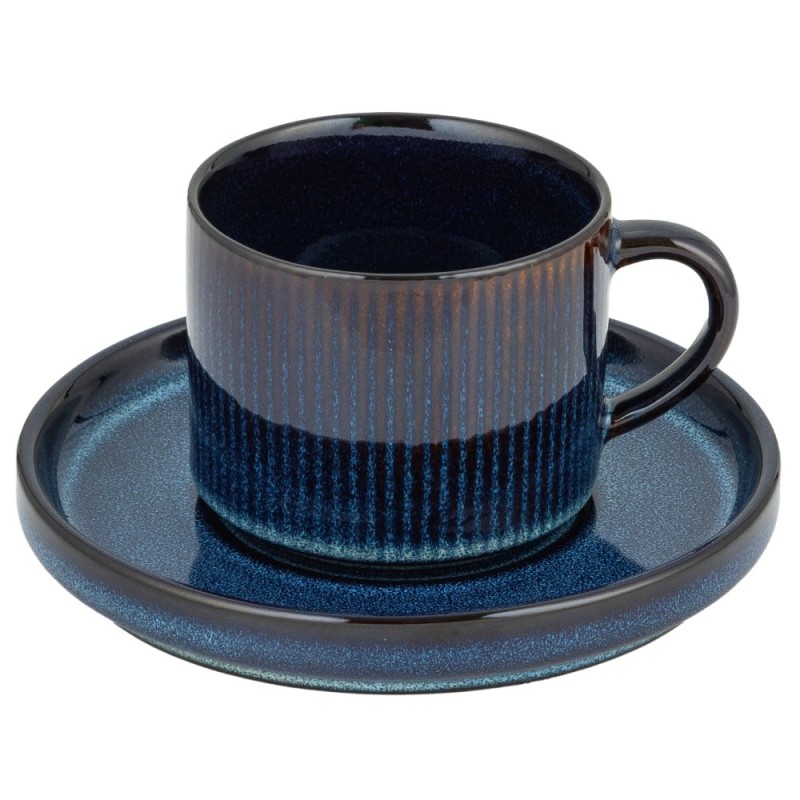 Komplet 6 filiżanek ze spodkami porcelanowe Florina Evia Blue 250 ml do kawy herbaty zestaw niebieskie modern