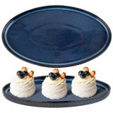Talerz owalny patera półmisek porcelanowy Florina Evia Blue granatowy prążkowany modern