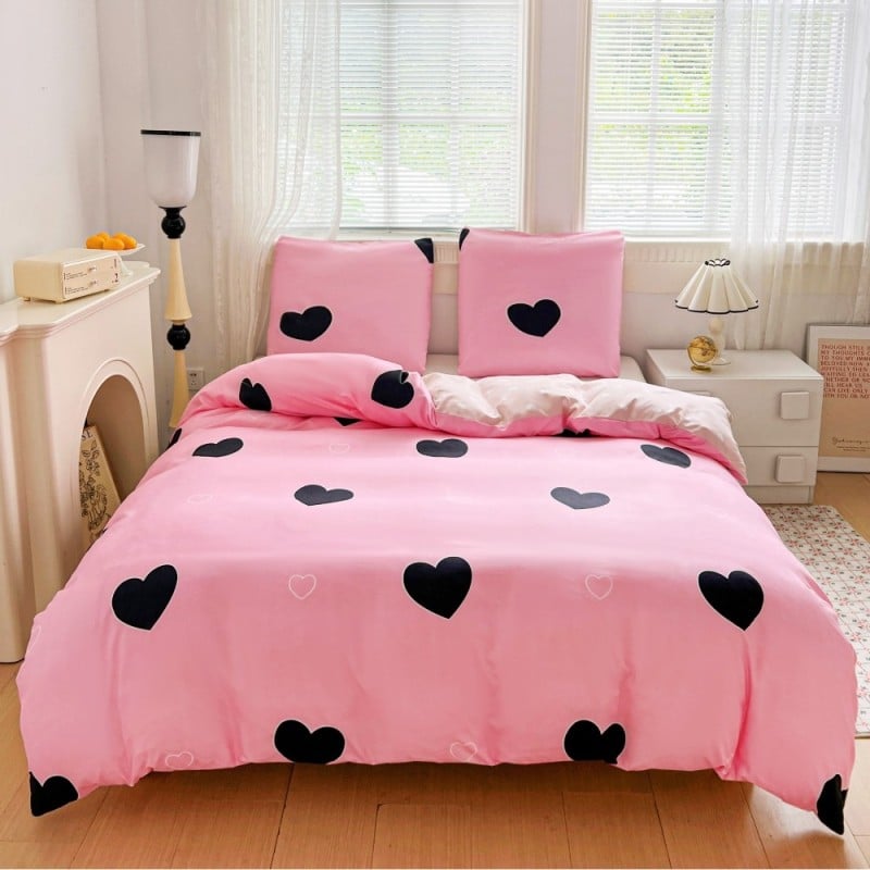 Pościel 140x200 bawełna satynowa dwustronna GierekHoff gruba 2 części GH 3098 różowa w serca