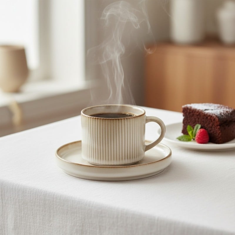 Komplet 6 filiżanek ze spodkami porcelanowych Evie 200 ml do kawy herbaty zestaw kremowe retro 1212