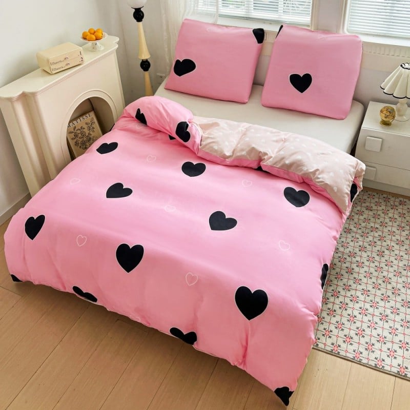 Pościel 200x220 bawełna satynowa dwustronna GierekHoff gruba 3 części GH 3098 różowa w serca