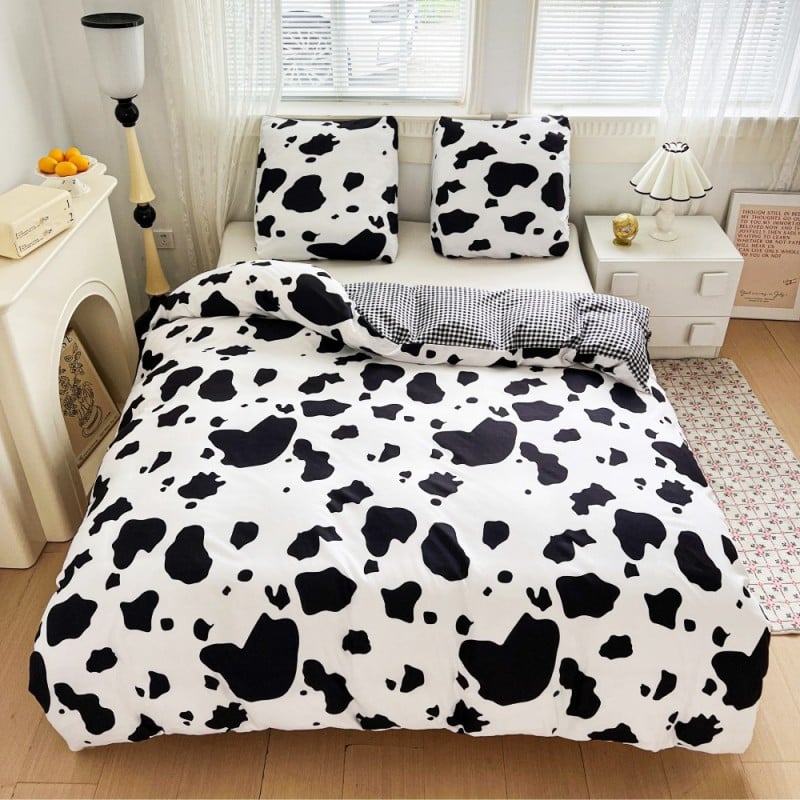 Pościel 140x200 bawełna satynowa dwustronna GierekHoff gruba 2 części GH 3100 krowie łaty