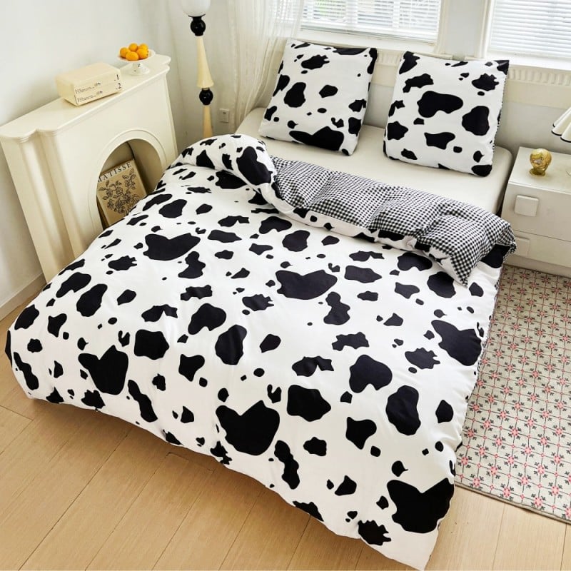 Pościel 160x200 bawełna satynowa dwustronna GierekHoff gruba 3 części GH 3100 krowie łaty