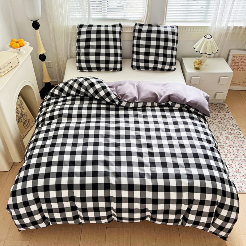 Pościel 140x200 bawełna satynowa dwustronna GierekHoff gruba 2 części GH 3102 krata