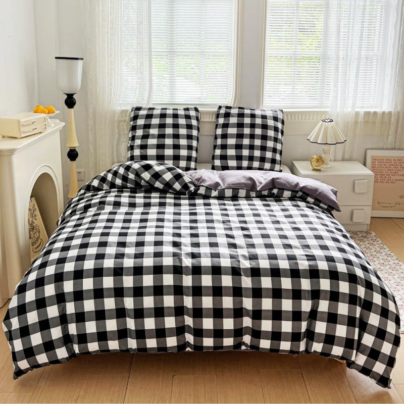 Pościel 160x200 bawełna satynowa dwustronna GierekHoff gruba 3 części GH 3102 krata