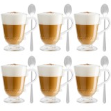 Szklanki z uchem 320 ml Altom Siena Perełki kubki do herbaty kawy latte macchiato komplet 6 sztuk z łyżeczkami