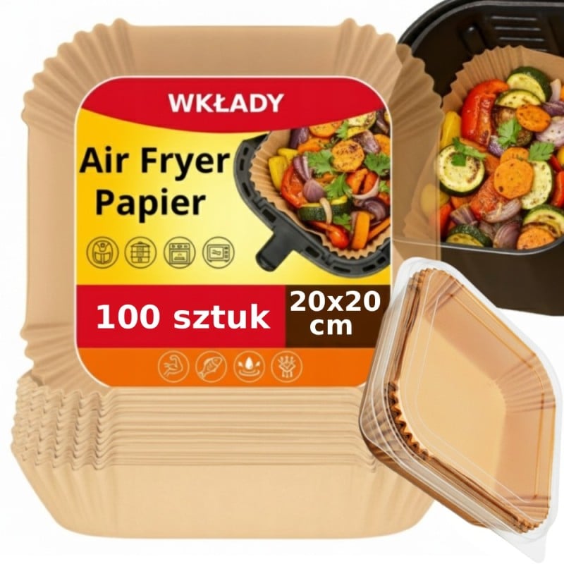 Wkłady papierowe 20x20 cm 100 szt do frytkownicy beztłuszczowej air fryer