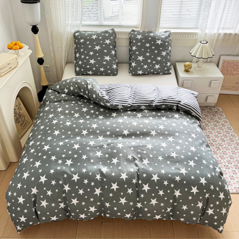 Pościel 140x200 bawełna satynowa dwustronna GierekHoff gruba 2 części GH 3103 szara w gwiazdki