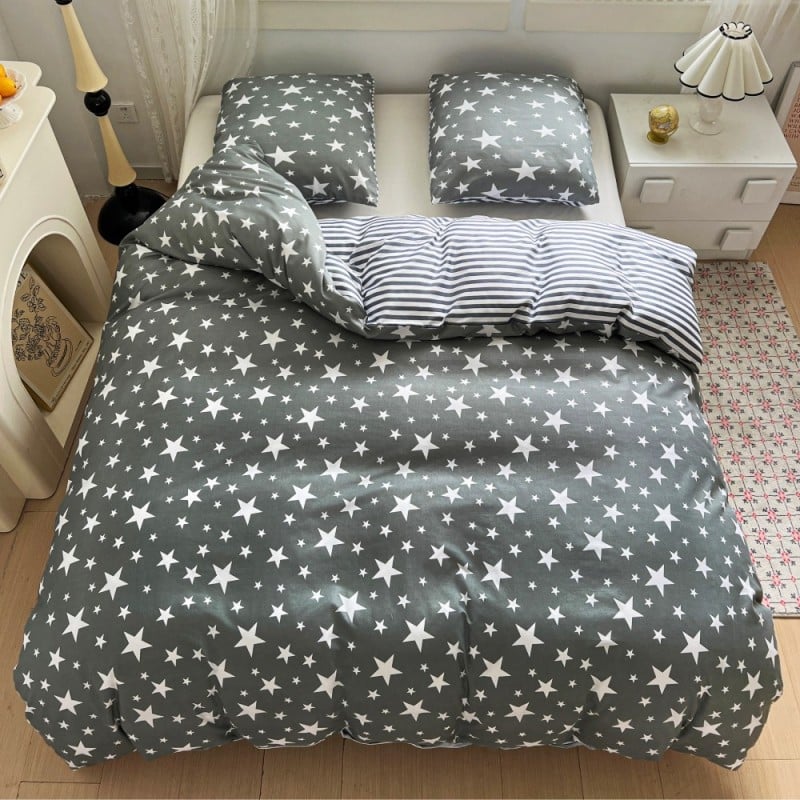 Pościel 160x200 bawełna satynowa dwustronna GierekHoff gruba 3 części GH 3103 szara w gwiazdki