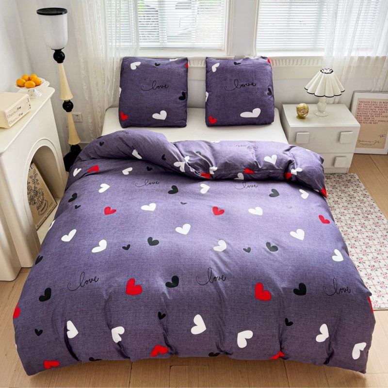 Pościel 200x220 bawełna satynowa dwustronna GierekHoff gruba 3 części GH 3104 fioletowa w serduszka
