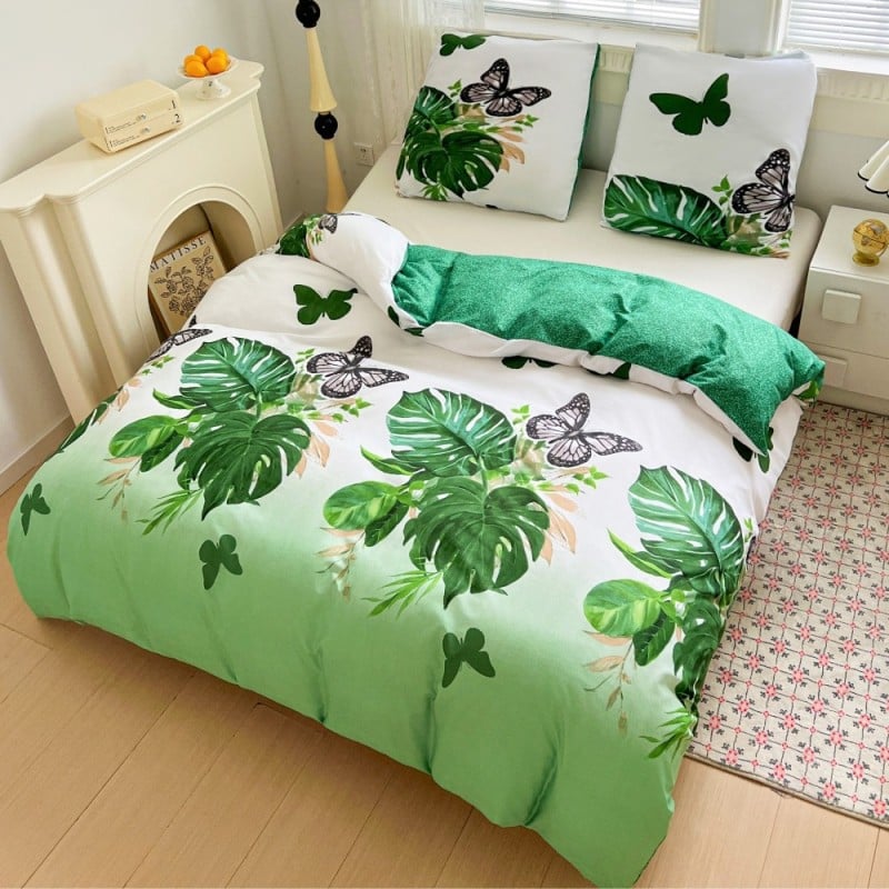 Pościel 140x200 bawełna satynowa dwustronna GierekHoff gruba 2 części GH 3105 liście monstery