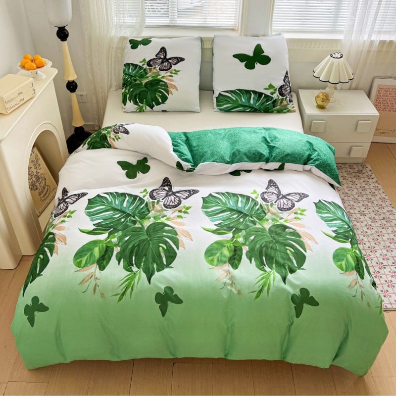 Pościel 140x200 bawełna satynowa dwustronna GierekHoff gruba 2 części GH 3105 liście monstery