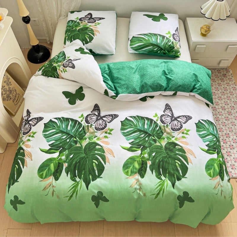 Pościel 160x200 bawełna satynowa dwustronna GierekHoff gruba 3 części GH 3105 liście monstery