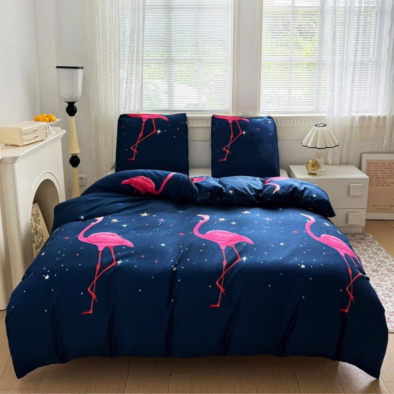 Pościel 140x200 bawełna satynowa dwustronna GierekHoff gruba 2 części GH 3108 flamingi