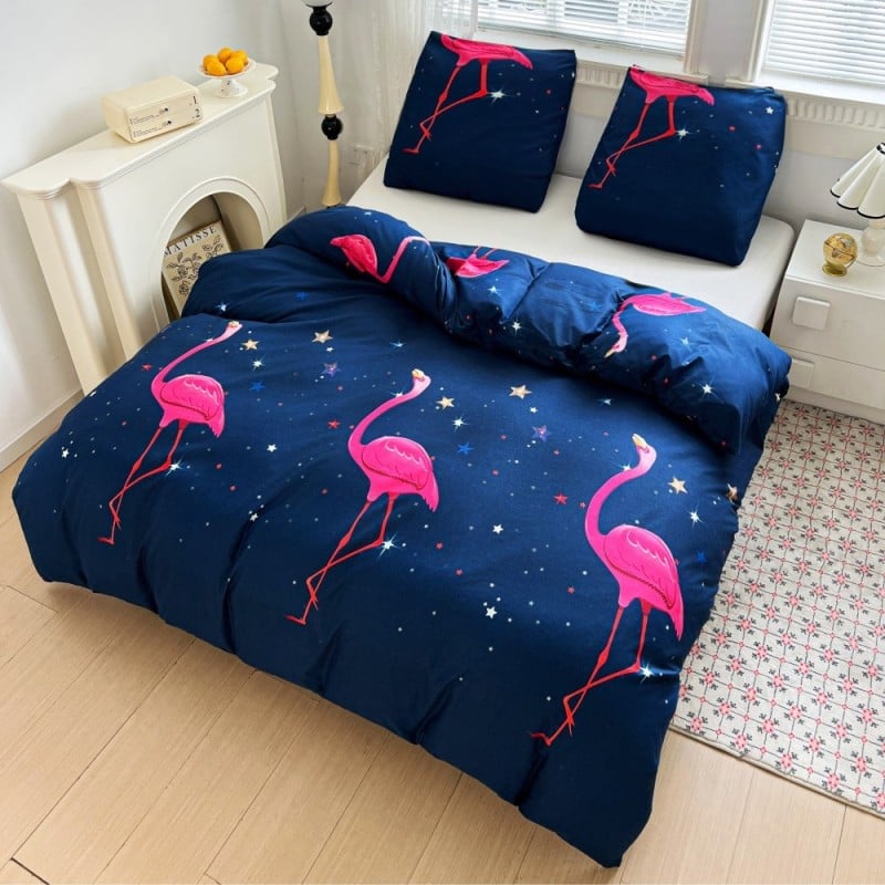 Pościel 160x200 bawełna satynowa dwustronna GierekHoff gruba 3 części GH 3108 flamingi