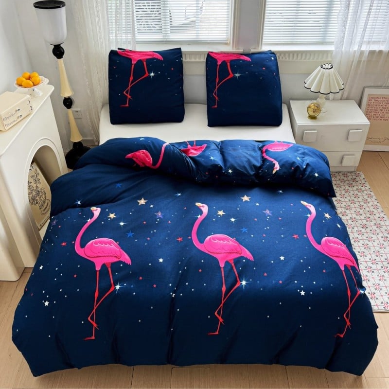 Pościel 160x200 bawełna satynowa dwustronna GierekHoff gruba 3 części GH 3108 flamingi