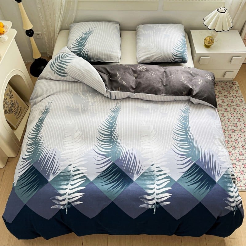 Pościel 160x200 bawełna satynowa dwustronna GierekHoff gruba 3 części GH 3110 paprocie