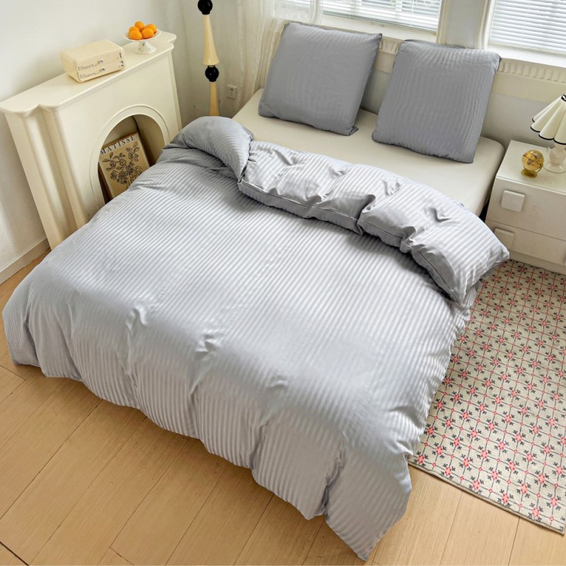 Pościel 140x200 adamaszek bawełna satynowa GierekHoff gruba 2 części GH 3111 hotelowa szara w paski