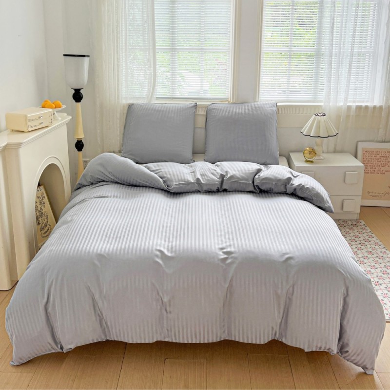 Pościel 160x200 adamaszek bawełna satynowa GierekHoff gruba 3 części GH 3111 hotelowa szara w paski