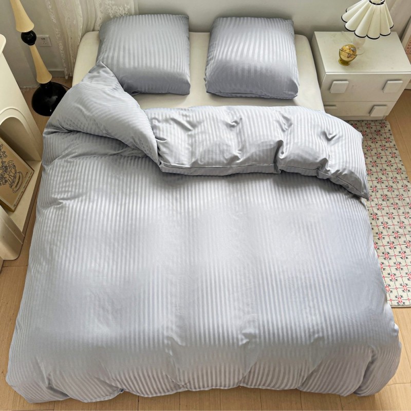 Pościel 160x200 adamaszek bawełna satynowa GierekHoff gruba 3 części GH 3111 hotelowa szara w paski