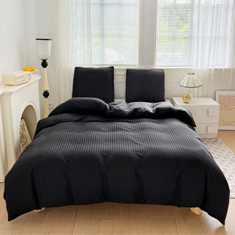 Pościel 140x200 adamaszek bawełna satynowa GierekHoff gruba 2 części GH 3112 hotelowa czarna w paski