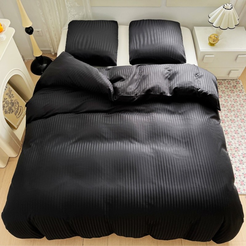 Pościel 140x200 adamaszek bawełna satynowa GierekHoff gruba 2 części GH 3112 hotelowa czarna w paski