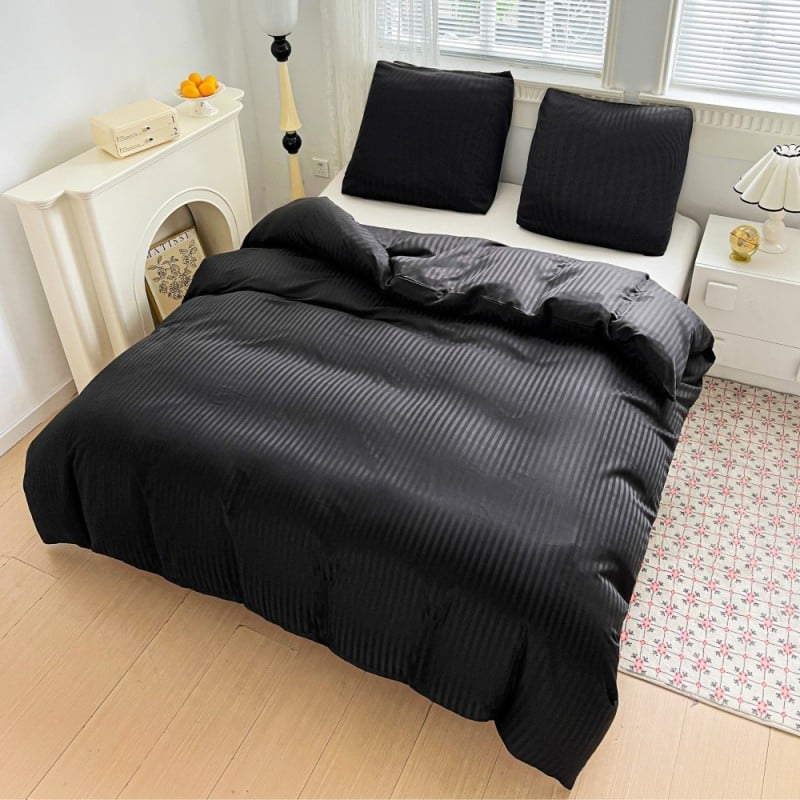 Pościel 160x200 adamaszek bawełna satynowa GierekHoff gruba 3 części GH 3112 hotelowa czarna w paski