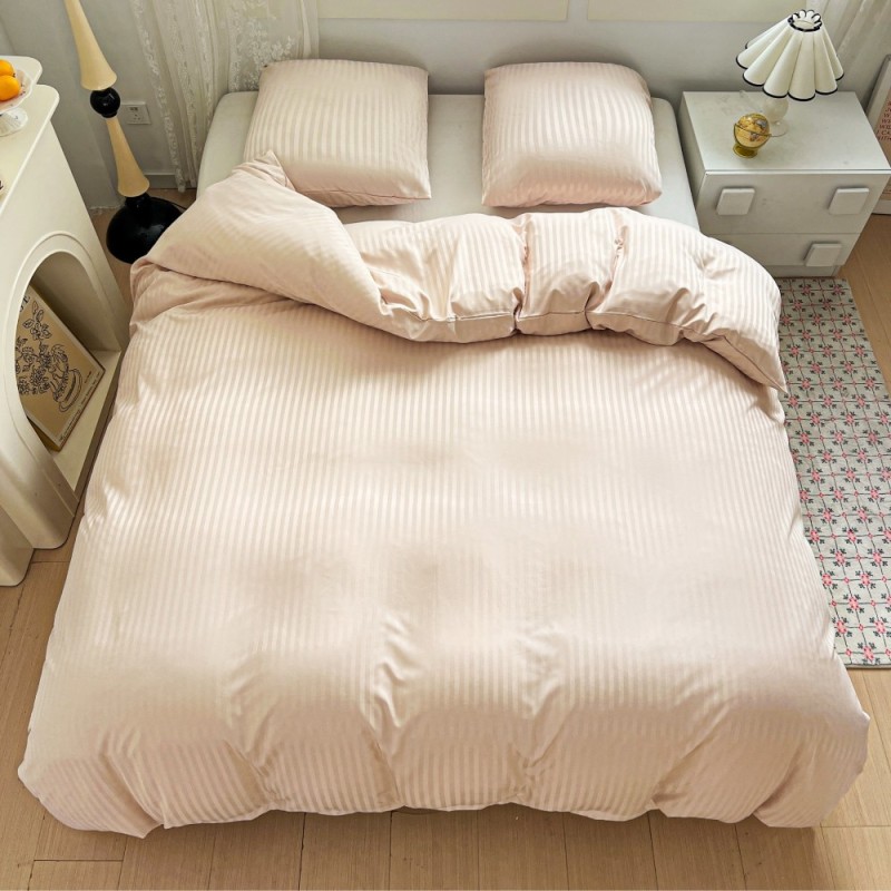 Pościel 140x200 adamaszek bawełna satynowa GierekHoff gruba 2 części GH 3113 hotelowa beżowa w paski